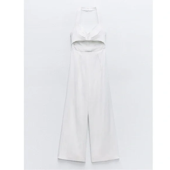 Zara LINEN BLEND CUT OUT JUMPSUIT